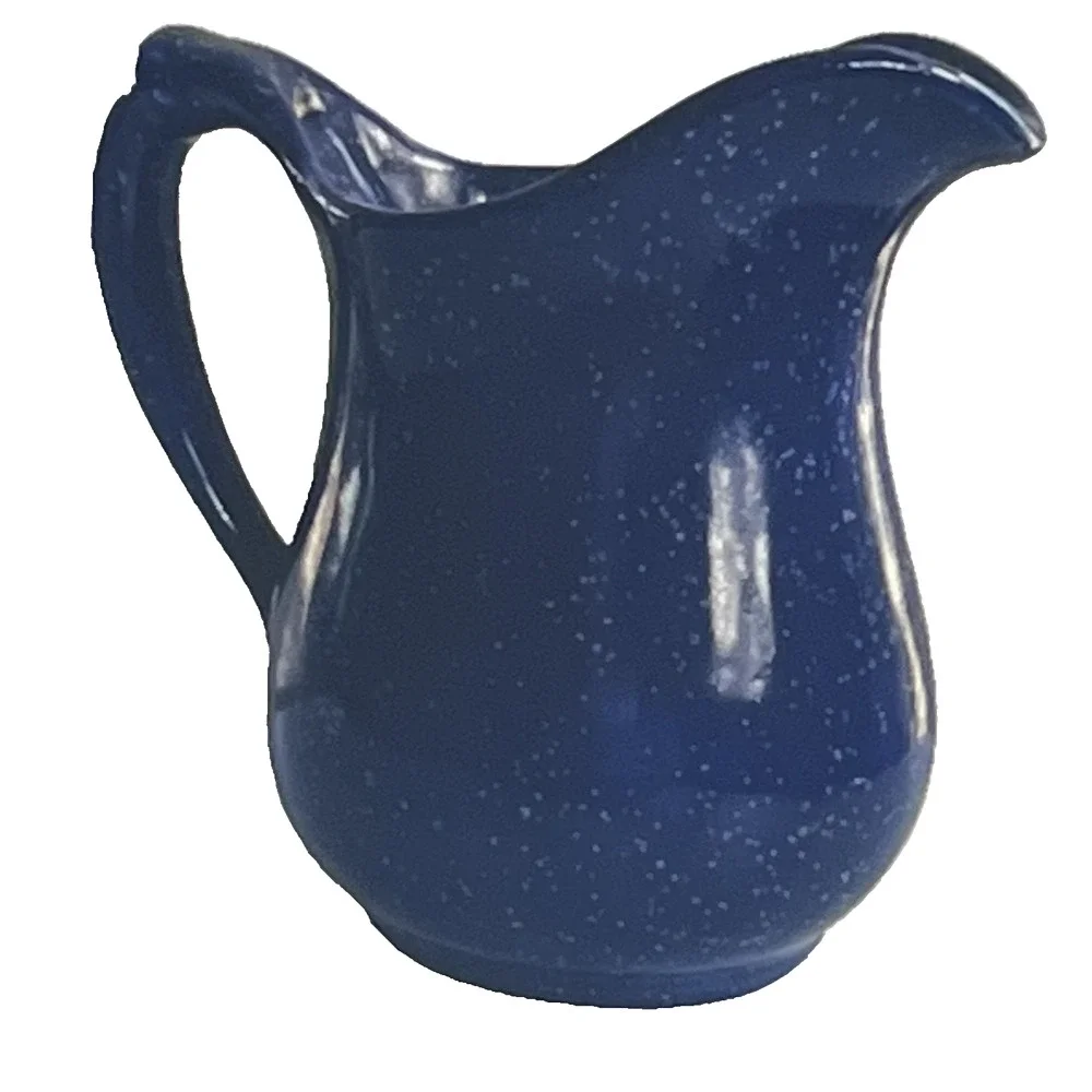 Vintage Ceramic Pitcher Blue Speckled Small Rustic Farm Chic 5